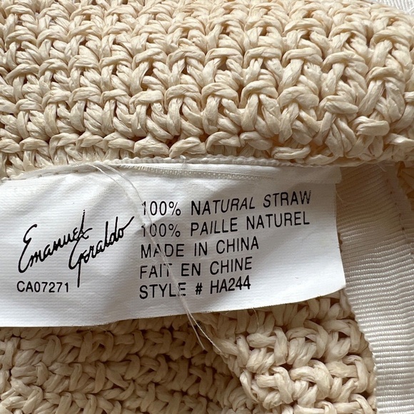 Emanuel Geraldo Hat Paper Straw Brim Packable One Size Beige Crochet Look - Picture 3 of 5